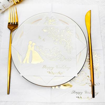 Guardanapos de Festa de Casamento 3 Camadas 25x25cm Estampados a Quente - Descartáveis para Eventos de Comida Ocidental
