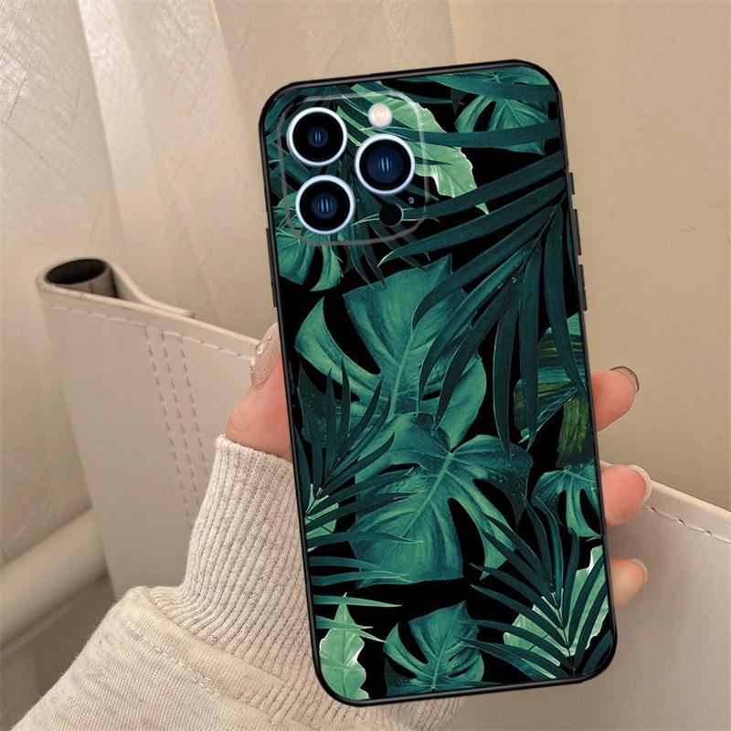 Tropical Leaf Pattern Phone Case For iPhone 16 15 14 13 11 12 17 Pro Max mini 15 16 Plus 16e 17 Air Cover Coque