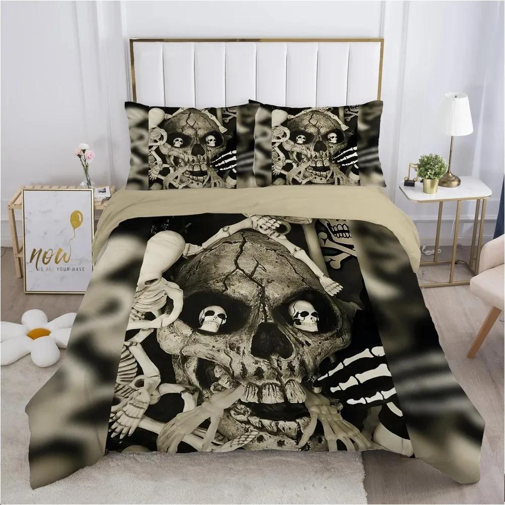 3D Scream Horror Skull Duvet Cover Set Queen Size Sugar Skull Bedding Sets Single Twin Full King Comforter Cover Bedroom Decor