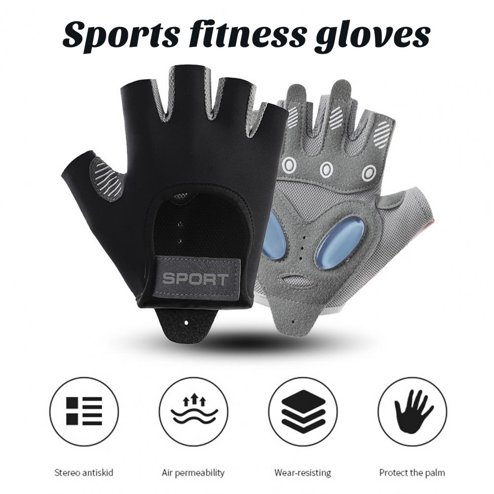 1 Pair Sport Gloves Half-finger Shock-Absorbing Anti-Slip Izable Fit Fasten Tape Gloves Unisex Breathable Workout Gloves