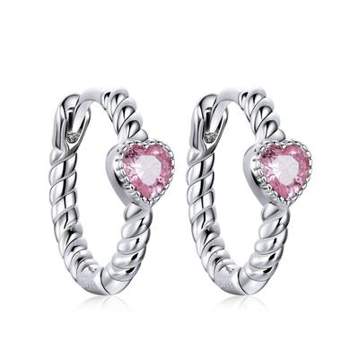 New  Sterling  Earrings Love Pink Zircon Earrings for Women Fashion Jewelry Gifts