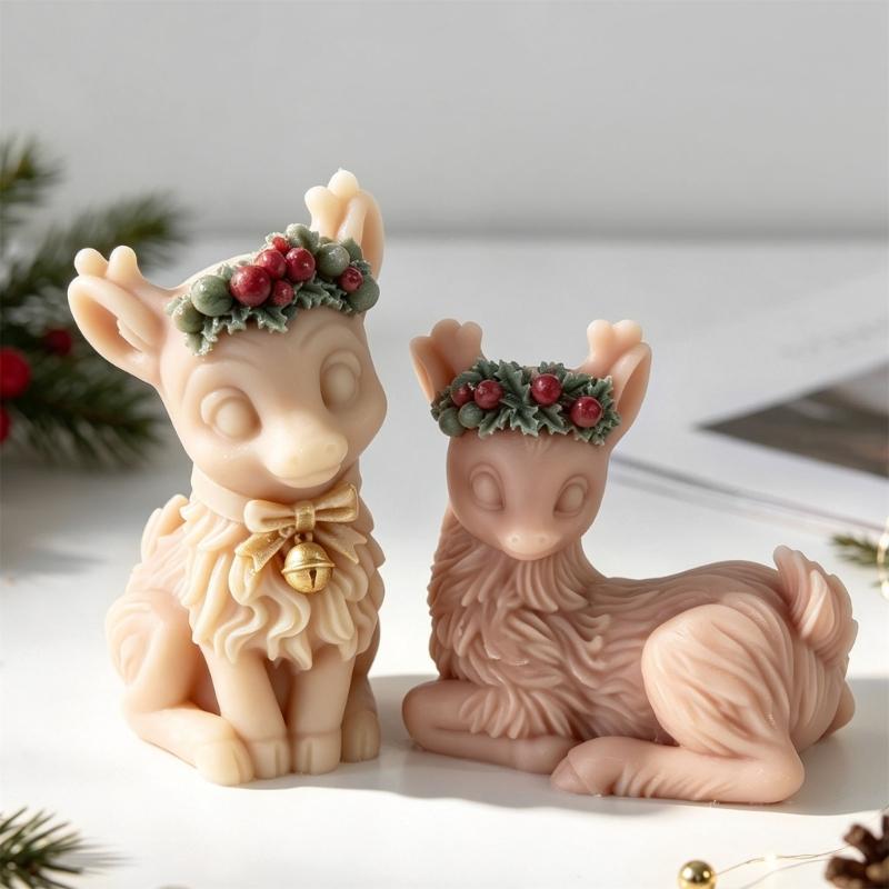 Christmas Deer Candle Form, Flexible Silicone Casting Form for DIY Winter Craft and Holiday Display Use