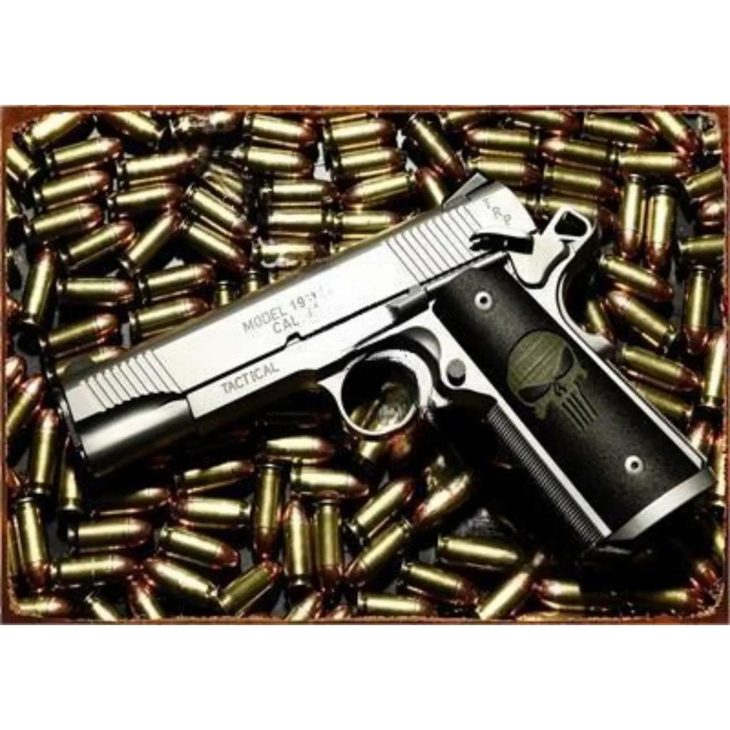 Vintage NEW Pistol HD Tin Painting Metal Sign Poster Home Living Room Bar Club Party Man Cave Art Wall Decorativ Iron Painting