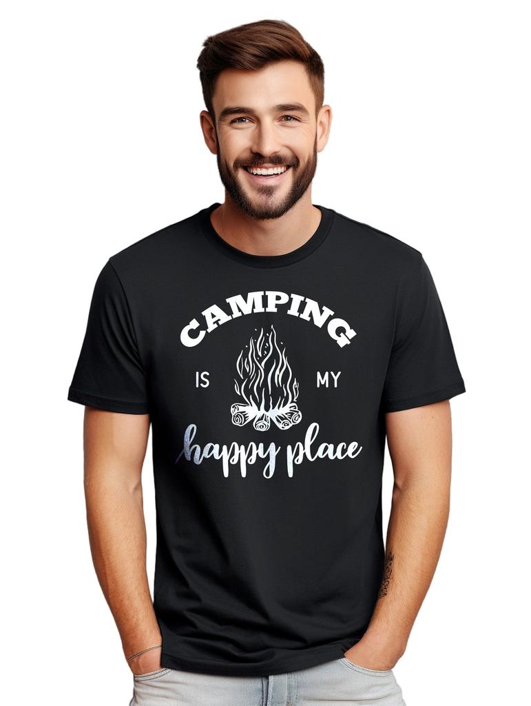 Camping Is My Happy Place - Funny Camping T-Shirt Mens Womens Tees Top for Nature Lovers! Unisex Prin