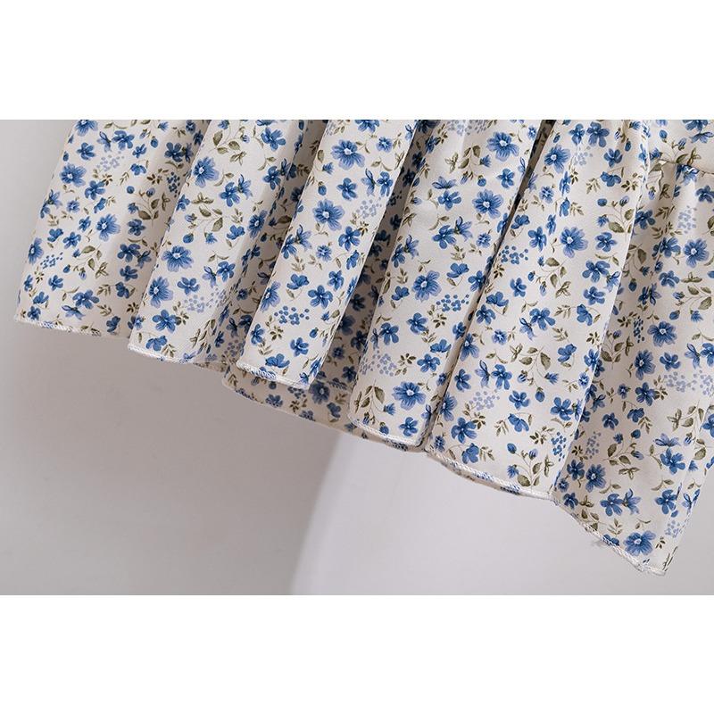 GMXIA Women's Fashion Spring Autumn Floral Print Short Long Sleeve Square Collar High Waist Casual Dresses