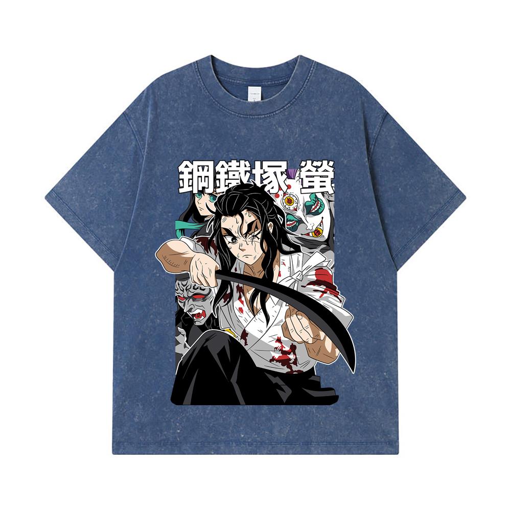 275 GSM Washed T-shirts 100% Cotton Demon Slayer V27 Haganezuka Print Unisex Heavy Cotton T Shirt