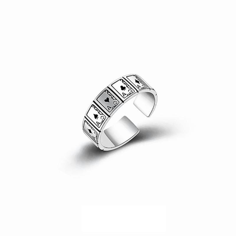 New Vintage Opening Rings For Women Men Playing Card Finger Stainless Steel Lucky Poker Ring Fashion Party Jewelry Gifts