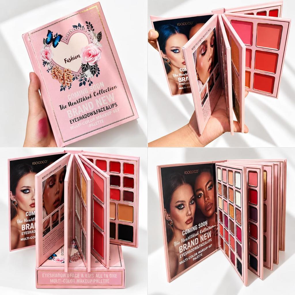 Genzy 5 In 1 Makeup Book Palette | All In One Makeup Kit Book with Contour, Blush, Highlighter & Universal Eyeshadow Palette | Professional Folda