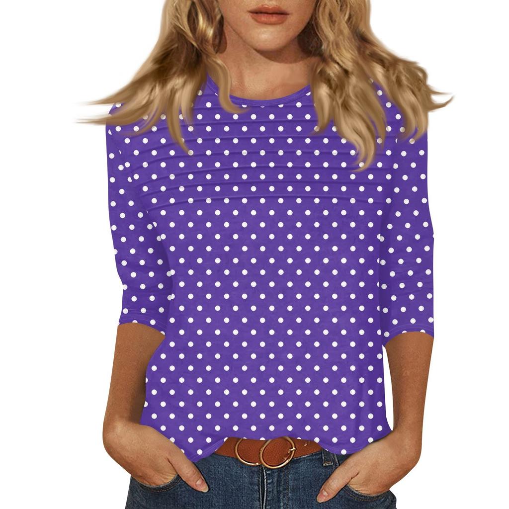 Women's O-neck 3/4 Sleeve Striped  Print Top