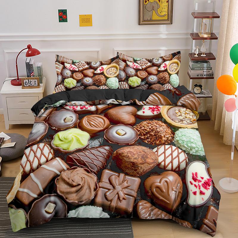 Sweet Chocolate Bedding Set Dessert Candy Duvet Cover With Pillowcase Girls Kids 2/3pcs Bedclothes Single Queen King Bed Sets