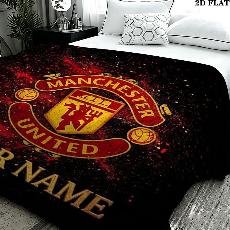 1PC Manchester United F Custom Name Patterned Flannel Blanket Suitable For All Seasons for Home Decor Warmth and Comfort Gifts Holiday Present
