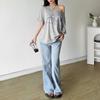 2025 Women's Summer One-Shoulder Loose T-Shirt with Letter Print