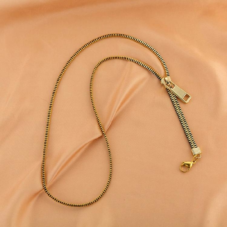 Zipper Chain Necklace Women Men Gold Color Metal Multipurpose Necklace Jewelry