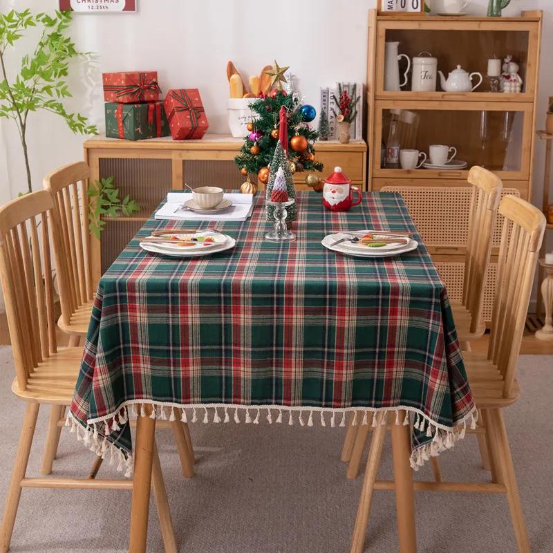 Christmas Checkered Tablecloth Buffalo Plaid Cotton Flannel Tablecloths, Xmas Winter Washable Table Cover For Party Dining Decor