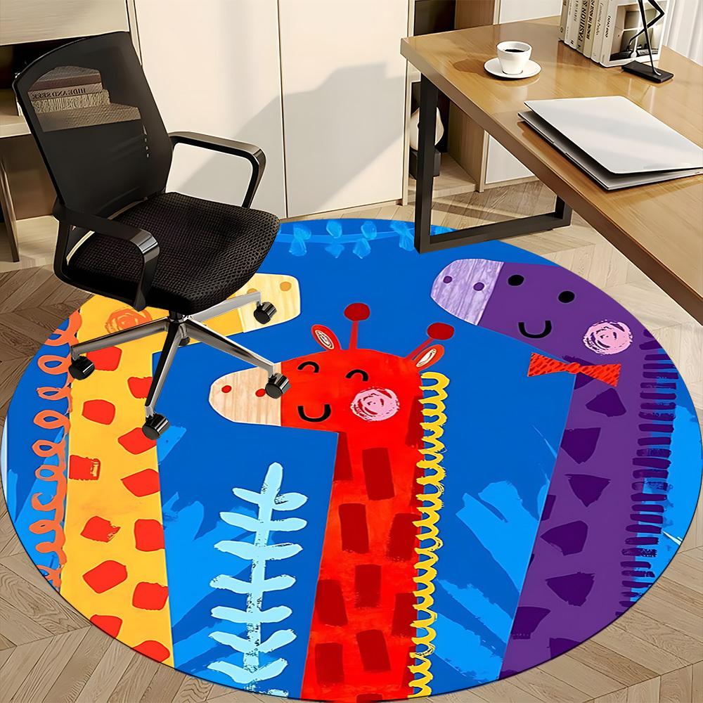 1PC Giraffe Print Office Round Area Rug, Indoor Mat Suitable ForOffice, Under Office Chairs Bedroom Living Room Home Decor, Room Deco, D153