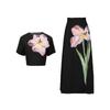 French Temperament Elegant Two-piece Women's Three-dimensional Flower Short-sleeved Top + High-waisted A-line Long Skirt Set