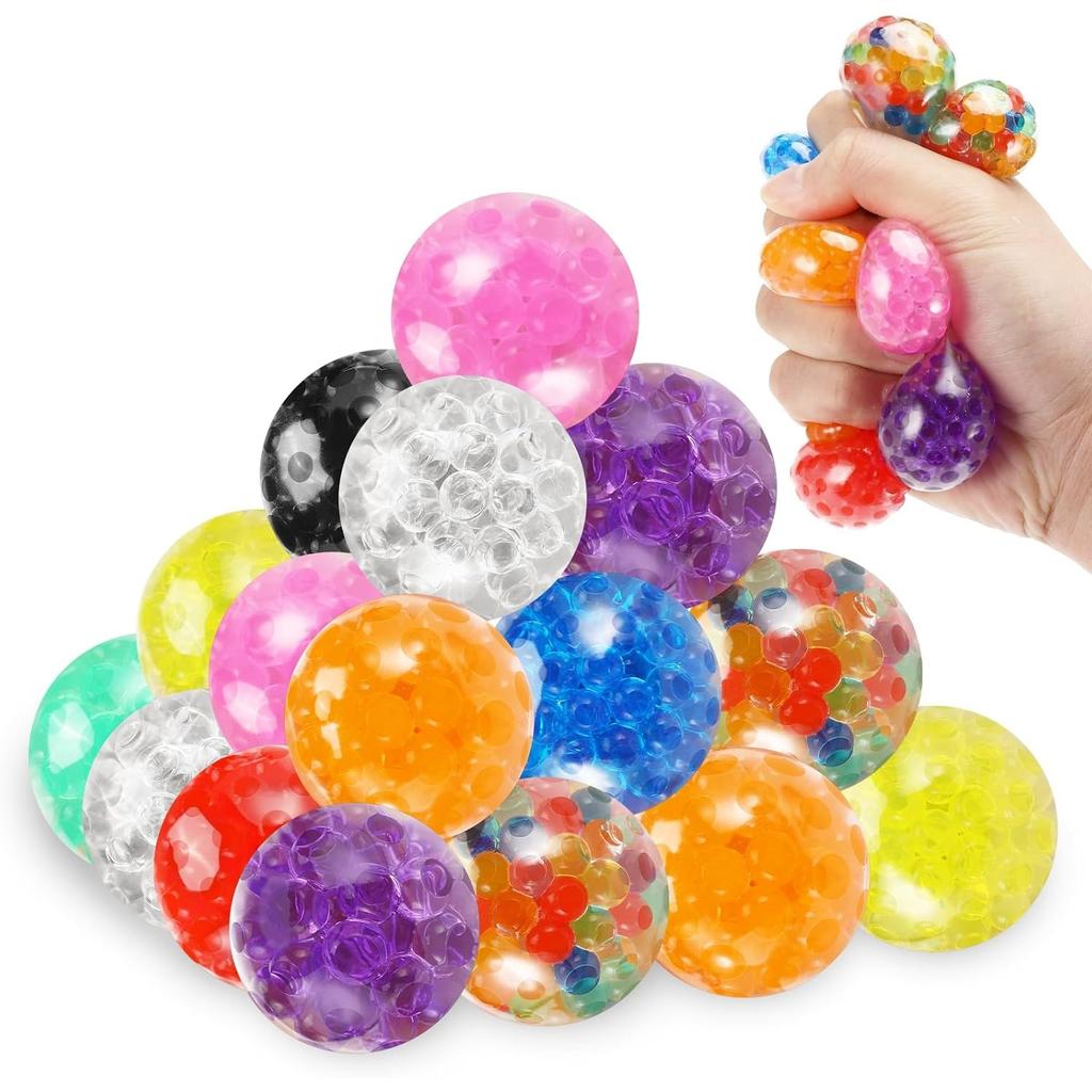 Anti-Stress Mini Squishy Balls 24 Pack 3.5 Cm Non-Toxic TPR Filled with Gel Beads Multicolor Stress Relief Toy for Kids and Adults