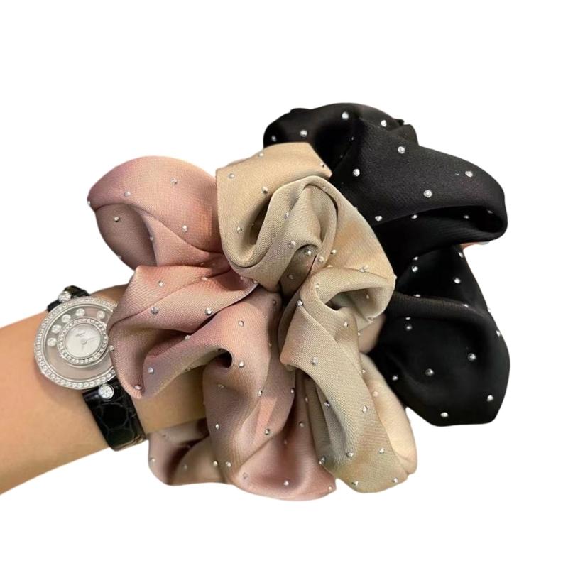 3PCS Elegant Rhinestones Embellished Hair Scrunchies For Women Soft Ponytail Holder Stylish Stretchable Hair Tie