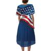 Women V Neck Short Sleeve Casual Dress with Star and Stripe Print Loose Fit Knee Length for Daily Wear Holiday Party