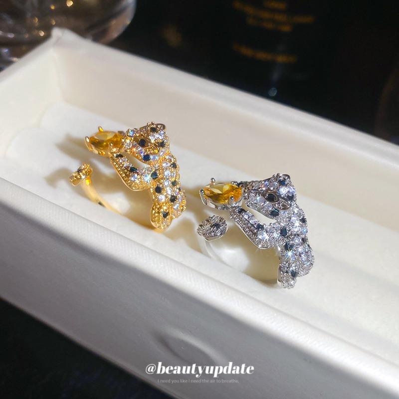 Zircon Oval Junior Leopard Open Ring Exquisite Heavy Industry Light Luxury Index Finger Ring Premium Sense Ring