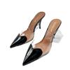 Mode Élégant Bout Pointu Transparent PVC Cœur Talons Hauts Mules Pantoufles Chaussures Femmes Noir Blanc Rouge Chaussures Luxe Designer Escarpins
