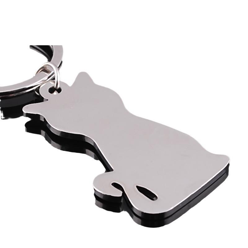Personalized Glossy Cat Keychain - Custom Metal Keyring with Logo, Creative Pet Gift