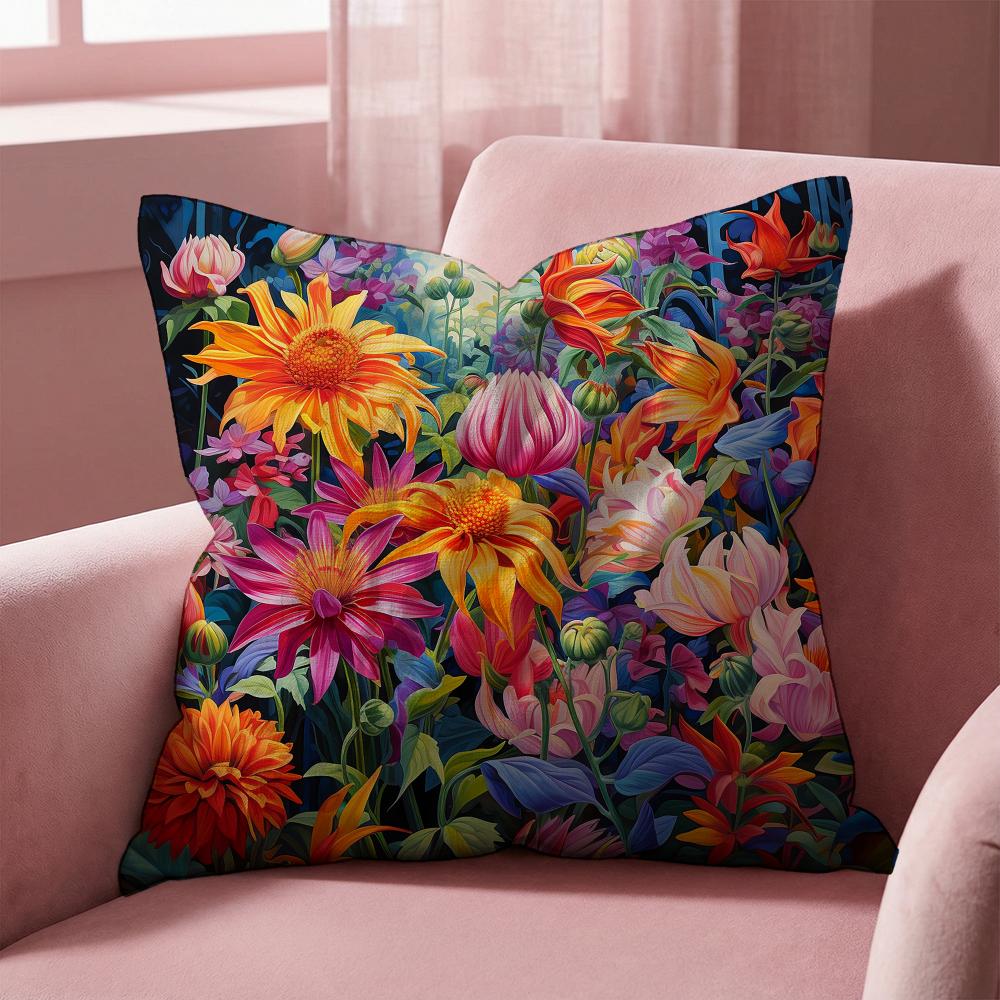 Stunning Colorful Floral Cushion Cover Multi-Scene Pillow Cover for Home & Car - Reversible, Soft & Durable for Daily Use