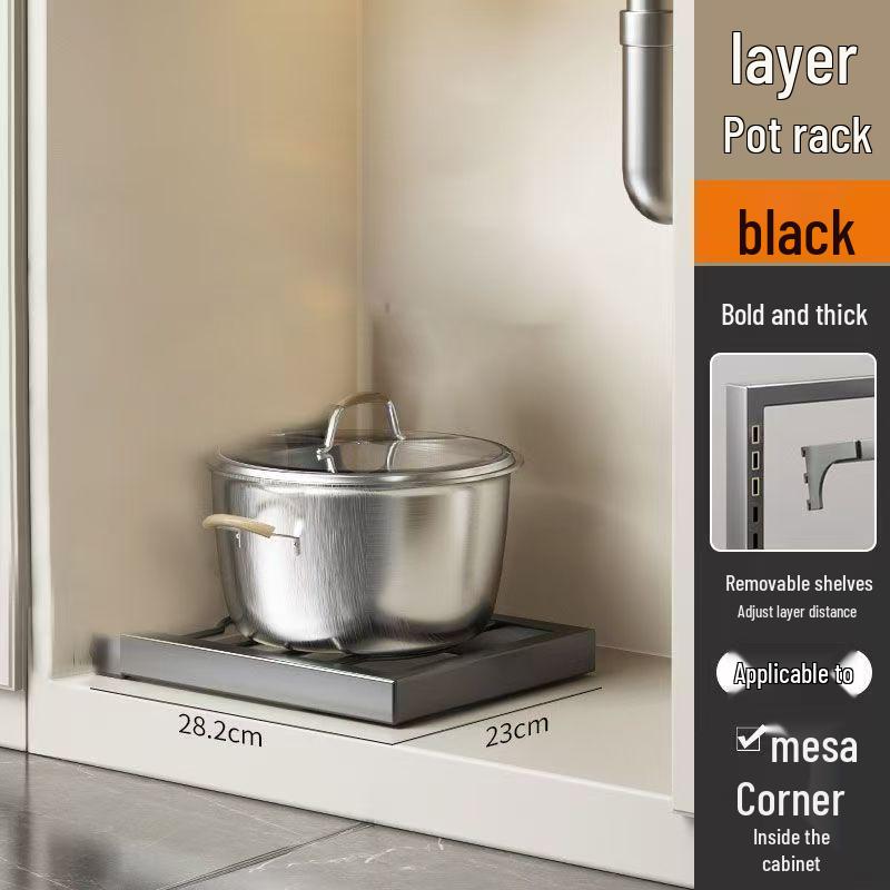 Multi-Layer Stainless Steel Pot Rack for Under-Sink Kitchen Storage