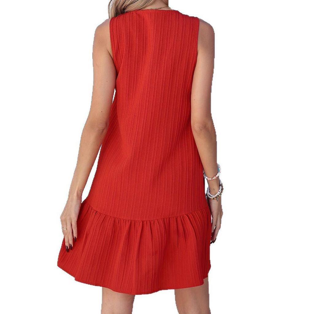 2025 Summer European & American V-neck Solid Color Sleeveless Slimming Dress for Women