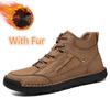 Comfy Leather Mens High Top Shoes Fashion Ankle Boots Classic Hiking Shoes Outdoor Man Driving Boots Non-Slip Casual Shoes Botas