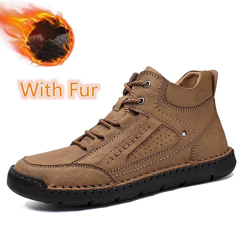 Comfy Leather Mens High Top Shoes Fashion Ankle Boots Classic Hiking Shoes Outdoor Man Driving Boots Non-Slip Casual Shoes Botas