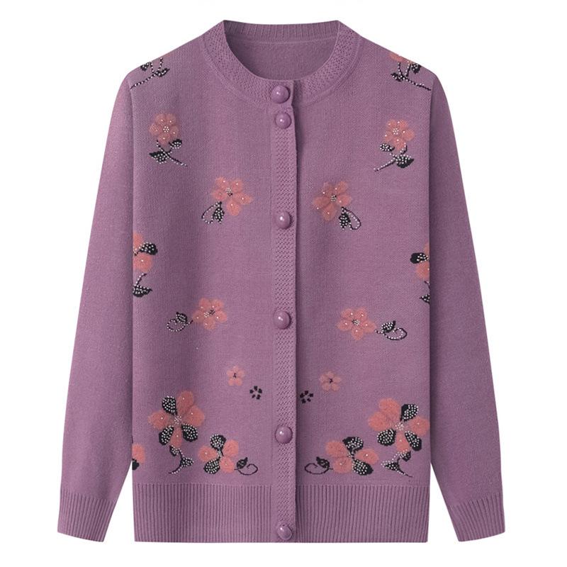 

Вязаный кардиган на флисовой подкладке для пожилых женщин - осенне-зимний свитер 4XL for 135-150 lbs