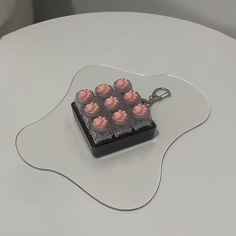 9 Keys Silent Keyboard Keychain Creative Cat Paw Keycap Fidget Toys Stress Relief Toys For Kids Adults Gift