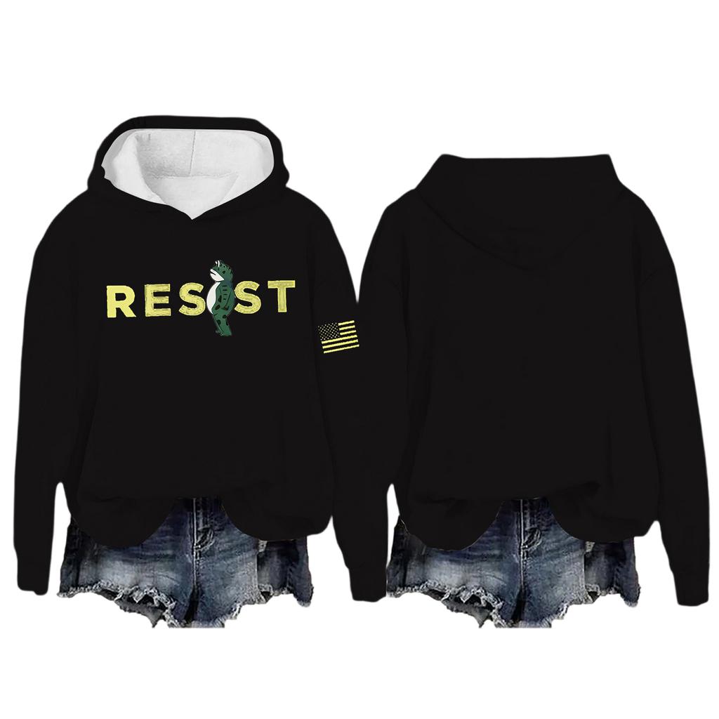 Women's Round Neck Long Sleeve Printed Pullover Hooded Sweatshirt