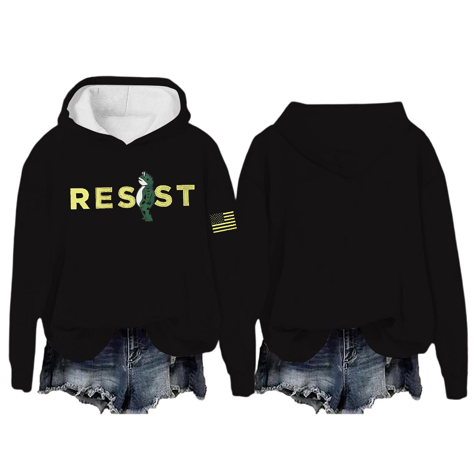 

Женский пуловер с круглым вырезом, длинными рукавами и принтом, толстовка с капюшоном XL чёрный