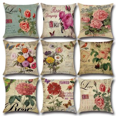 Pernă Decorativă din In Floral Pur Pernă cu Trandafiri pentru Scaun Canapea Acasă Huse de Pernă cu Pictură în Ulei Flori