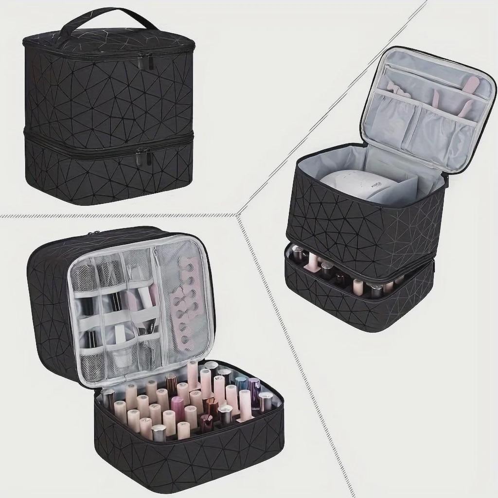Grenzüberschreitende Doppelschichtige Tragbare PU-Make-up-Tasche: Nagellackaufbewahrung mit großer Kapazität & Handtasche für Nagelkunst