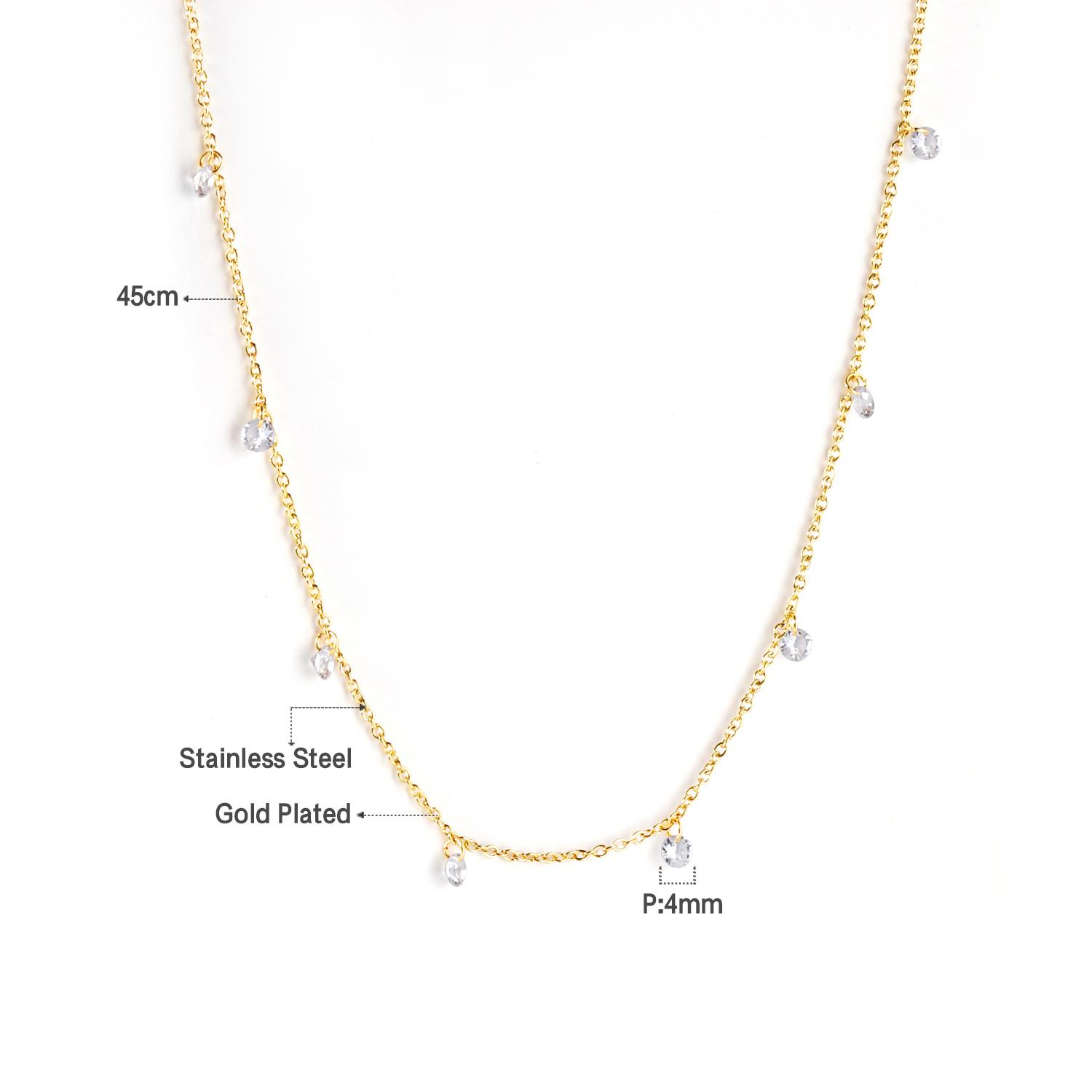 

LUXUSTEEL Round CZ Pendant Necklace For Women White Colorful Cubic Zirconia Stainless Steel Collar Simple Luxury Wedding Jewelry