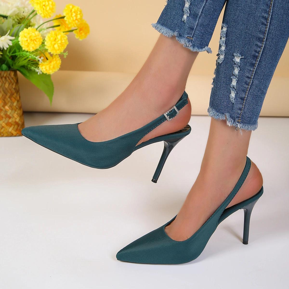 

Fashion Women s Sandals Summer Fashion Elegant Woman High Heels Lady Slingback Mules Sexy Thin Heels Party Luxury Wedding Heeled Sandals 43 синий