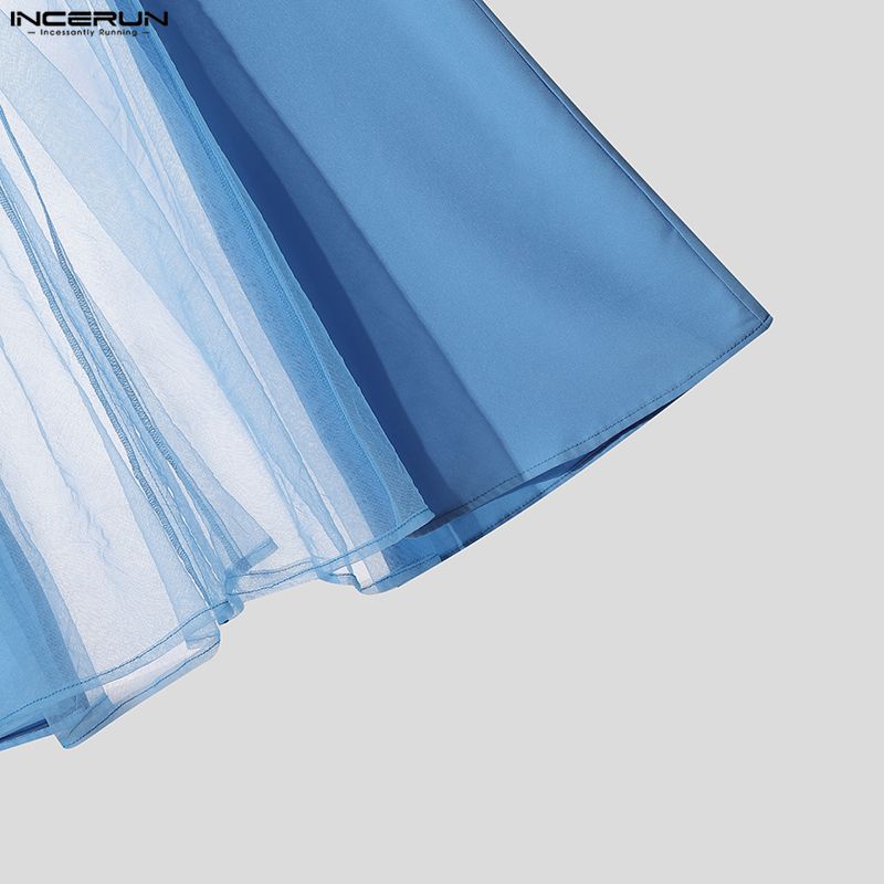 INCERUN Pantaloni Lungi cu Fermoar în Talie, Plasa Transparentă, Picioare Largi