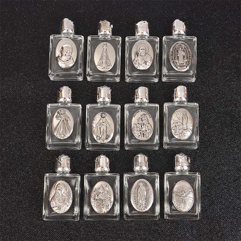 12 Types Of Glass Holy Water Jesus Bottle Religious Cross Bottle Christian Virgin Sculpture Bottle Refillable Holy Water Bottle