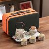Blue and White Ru Kiln Lifting Beam Teapot Travel Kung Fu Tea Set Household Teacup Light Luxury Gift Box Business Companion Gift