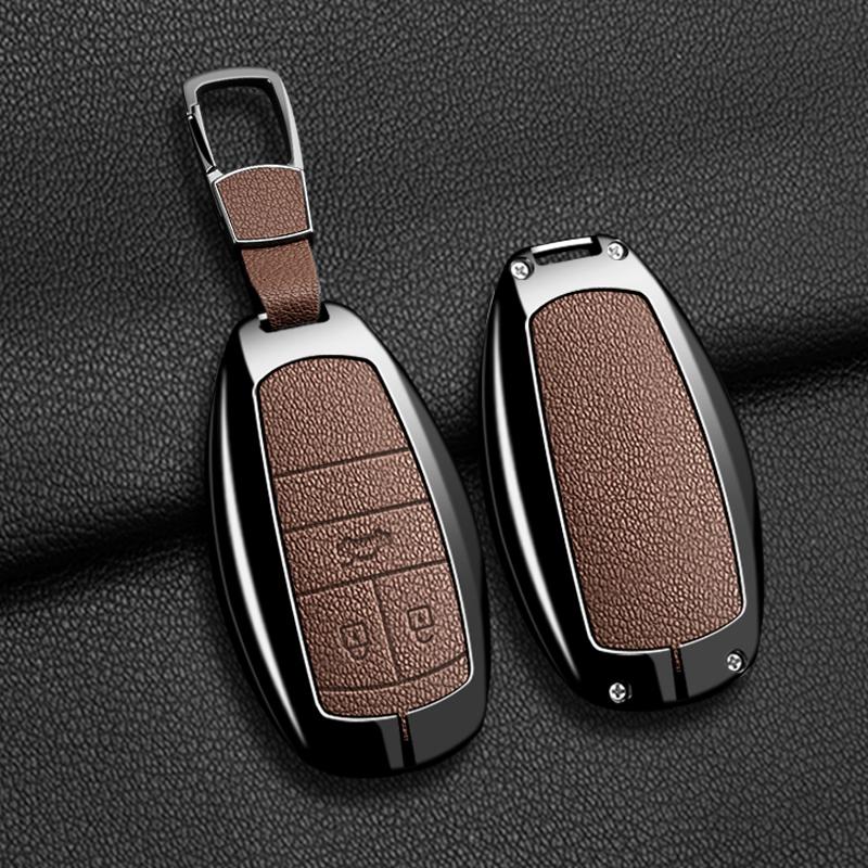 Metal+Leather Car Key Cover Shell Fob For Bentley Bentayga - 2Ahmv-Yk1 Car Key Case Cover For Bentley Keyring Accessorie