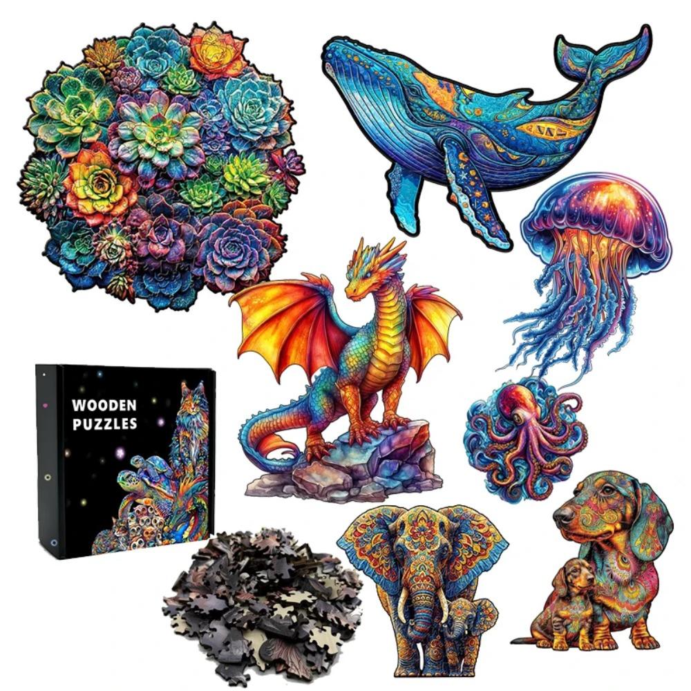 Irregular Animal Shaped Wooden Puzzle Colorful Succulent Wooden Puzzle Magic Puzzle Intellectual Toy Educational Toys Game Birth
