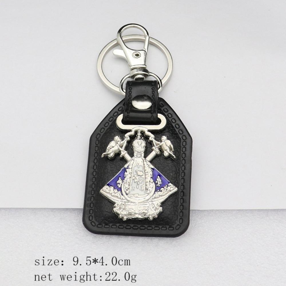 

PU Leather Charm Pendant Black Enamel Car Keychain Antique Saint Christopher Keychain Gift For Men 2#