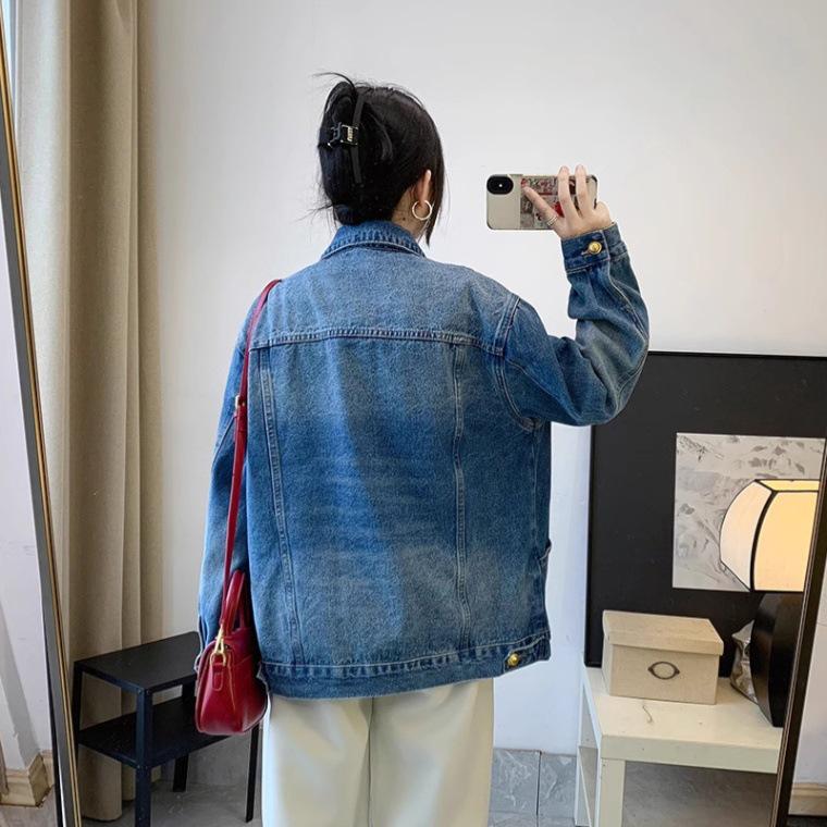 2025 Spring/Autumn Women's Retro Washed Denim Jacket: Hong Kong Style, Loose Fit, Trendy Casual Fashion