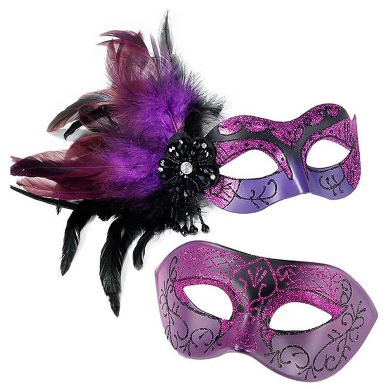 

Couple Masquerade Mask Venetian Party Mask Halloween Costume Mask Mardi Gras Mask for Couples Women Men Half Face Mask фіолетовий