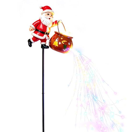 Battery Lighted Sculptures Christmas Garden Stake Light, 3D Santa/Snowman Holding Glowing Cauldron Yard Outdoor Decorative Lighting for