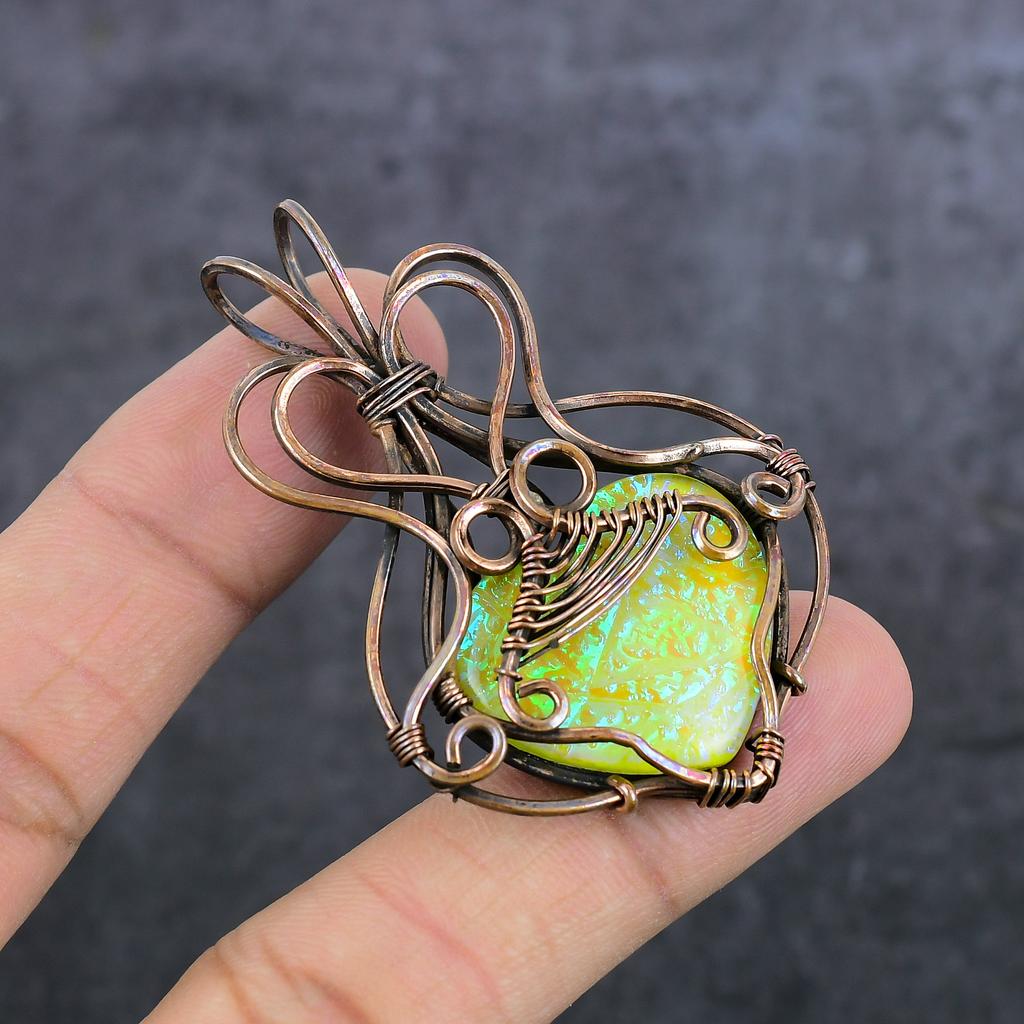 Natural Yellow Triplet Opal Gemstone Copper Wire Wrap Jewelry Pendant 2.36" M4H98