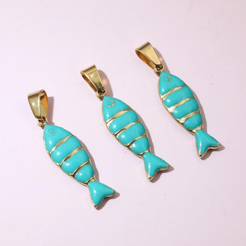 Ciondolo Pesce con Gocce d'Olio Dorate in Acciaio Inossidabile - 7x28mm, 1.6g, Perfetto per Collane e Braccialetti Fai-da-Te Fatti a Mano.